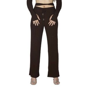 My Mum Made It Soft RibTwist Lounge Pants Brown Women Size M/L Cutout detail